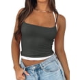 thumbnail image 2 of Women's Summer Mini Sling Vests Gray Sleeveless Hanging Neck Contrast Color Tops, 2 of 7