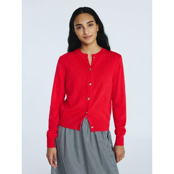 Free Assembly Women's and Women's Plus Heart Cardigan Sweater with Long Sleeves, Lightweight, Sizes XS-4X