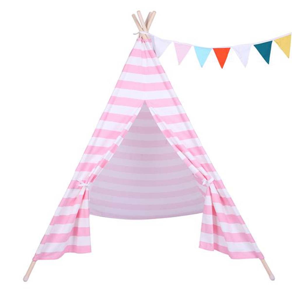 Kepooman Foldable Kids Play Tent, Indoor Outdoor Natural Cotton Canvas Teepee for Children Boys Girls, Pink Kepooman Foldable Kids Play Tent, Indoor Outdoor Natural Cotton Canvas Teepee for Children Boys Girls, Pink