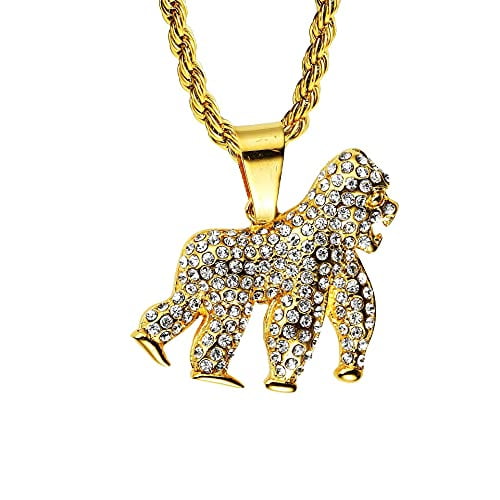 Iced Out Pendant 3D Gorilla Pendant Necklace Angry Orangutan Vintage Animal Necklace Hip Hop Punk Rock Clubs Disco CZ diamond Bling boys jewelry Cuban Link chain for men things for teens