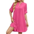 thumbnail image 2 of mfyjkho Vestidos para mujer, Vestido camisero de color liso con cuello en V y mangas al codo para mujer Vestidos de playa para mujer m, 2 of 6