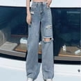 thumbnail image 3 of Gidyq Streetwear Ripped Jeans Women Fashion Loose Wide Leg Pants Summer Casual All Match Female Korean Straight Denim Trousers, 3 of 6
