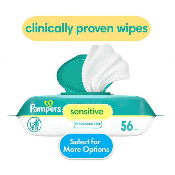 Pampers Sensitive Baby Wipes Unscented, 1 Pack, 56 Total Count (Select for More Options)