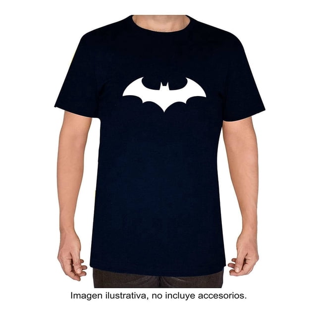 Playera Batman para Niño Juvenil, Manga Corta Cuello Redondo Diseño Logo Blanco con Azul Marino Talla 12