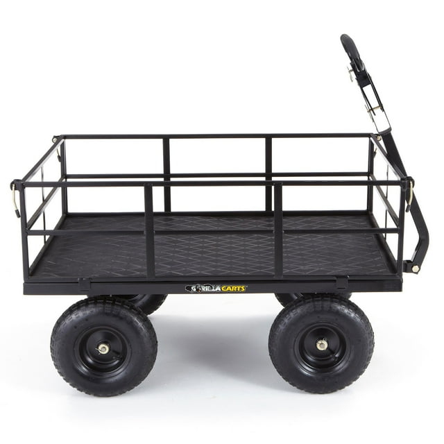 Gorilla Carts Towable Steel Utility Cart w/ Removable Side Panels, 1200 lb Capacity, Black