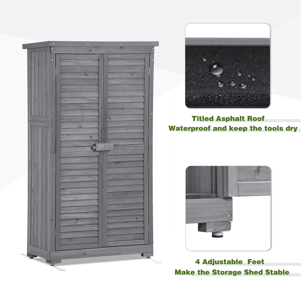 Hommoo 2.85 x 1.52 ft. 3-Tier Wood Storage Shed, Gray