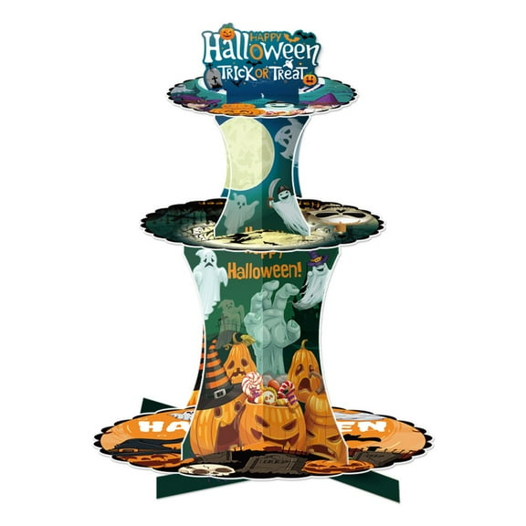 JIhuahe Halloween Decorations 3-Tier Cake Stand for Dessert Table, Pumpkin Themed Serving Tray, Horror Snack Display Rack,blue