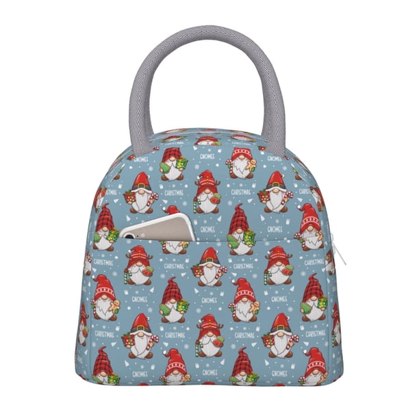 Fotbe Snowflake Christmas gnome Bolsa de Almuerzo con Estampado, Lonchera Aislada, Contenedor de Comida Reutilizable Tipo Cooler a Prueba de Fugas