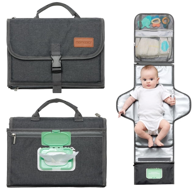 Momcozy Cambiador de pañales portátil, cambiador de pañales grande, apto para bebés de 0 a 12 meses, cambiador plegable impermeable para bebé con almohada de gran tamaño, cambiador de viaje para bebé