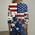 thumbnail image 7 of 4th Of July T Shirts for Women Summer Patriotic 3/4 Sleeve Tops for Women 250 Anniversary Usa Flag Button Henley V Neck Independence Day American Flag Floral Print Tee Tops Dark Blue L, 7 of 7