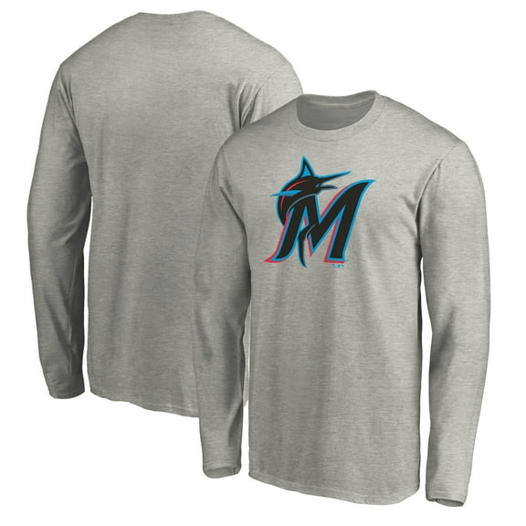 Men's Heather Gray Miami Marlins Official Team Logo Long Sleeve T-Shirt