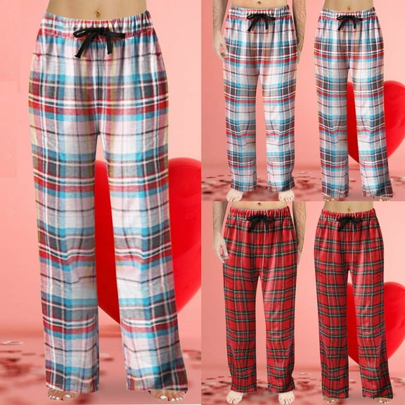 Women's Plaid Lace Trim Lounge Pants in Soft Cotton Comfortable Home Wear with a Stylish Casual Look