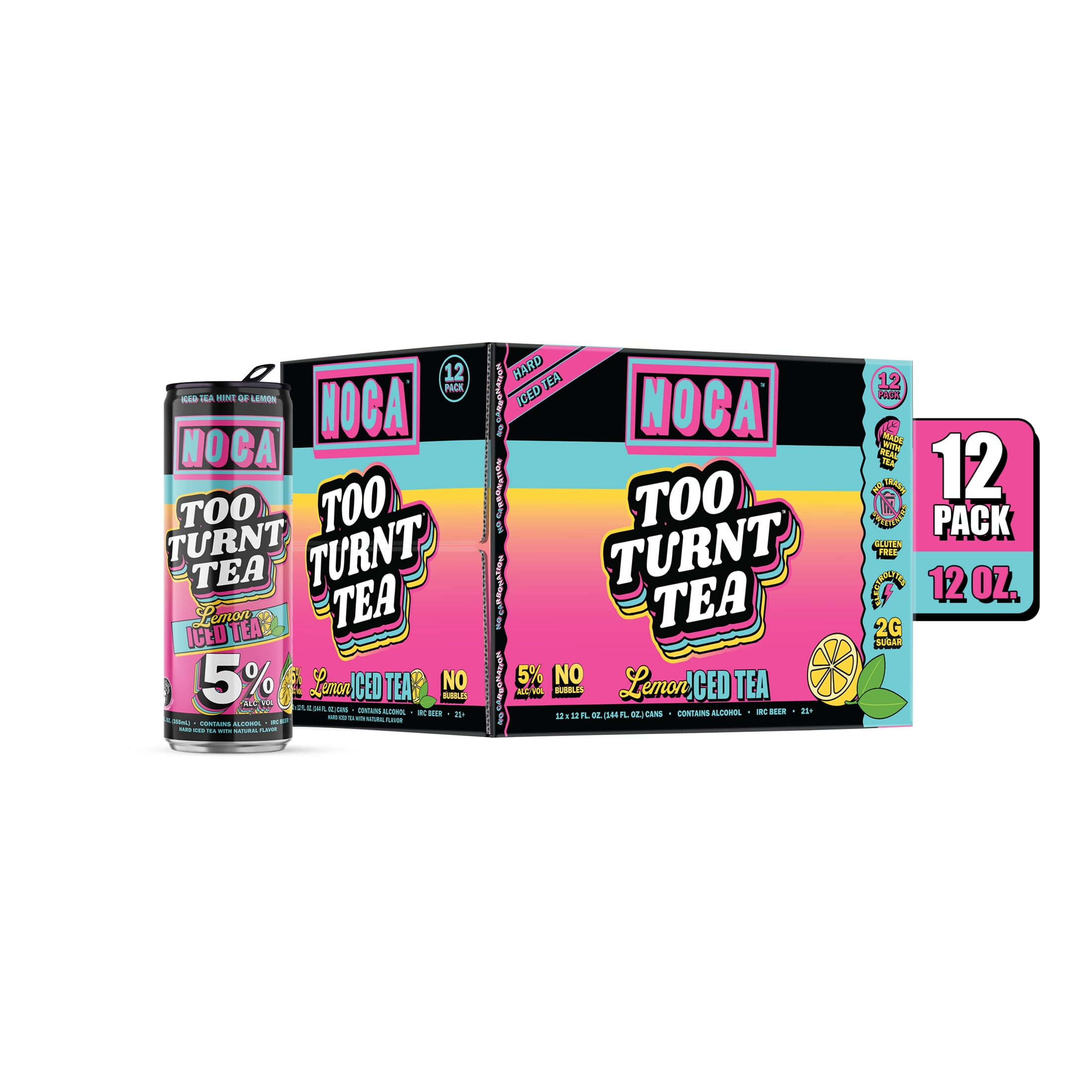 NOCA Too Turnt Tea 12 Pack, Hard Iced Tea, 12 fl oz Aluminum Cans, 5% ABV