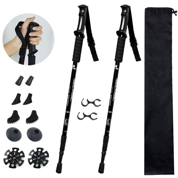 Aluminum Adustable Trekking Hiking Poles, Homeya Walking Sticks, Lightweight, Telescopic, Pair of 2, Black