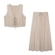 thumbnail image 3 of HH TRAF Conjunto elegante de 2 piezas para mujer, con escote en V, sin mangas, con cordones, chaleco corto, cintura alta, faldas plisadas con cordón en forma de A, 3 of 5