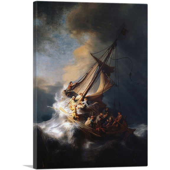 ARTCANVAS Christ In The Storm on the Sea of Galilee 1633 Canvas Art Print by Rembrandt van Rijn - Size: 26" x 18" (0.75" Deep)