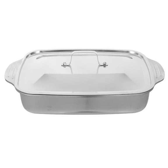 OUNONA Stainless Steel Roasting Pan with Lid, Plated Oven Safe Cookware for Home Baking and Roasting