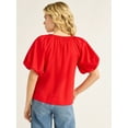 thumbnail image 3 of Free Assembly Women’s and Women's Plus Cotton Blouse with Short Puff Sleeves, Sizes XS-4X, 3 of 5