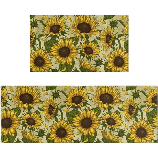 Sunflower Kitchen Rugs Sets of 2, Sunflower Kitchen Mat Yellow Kitchen