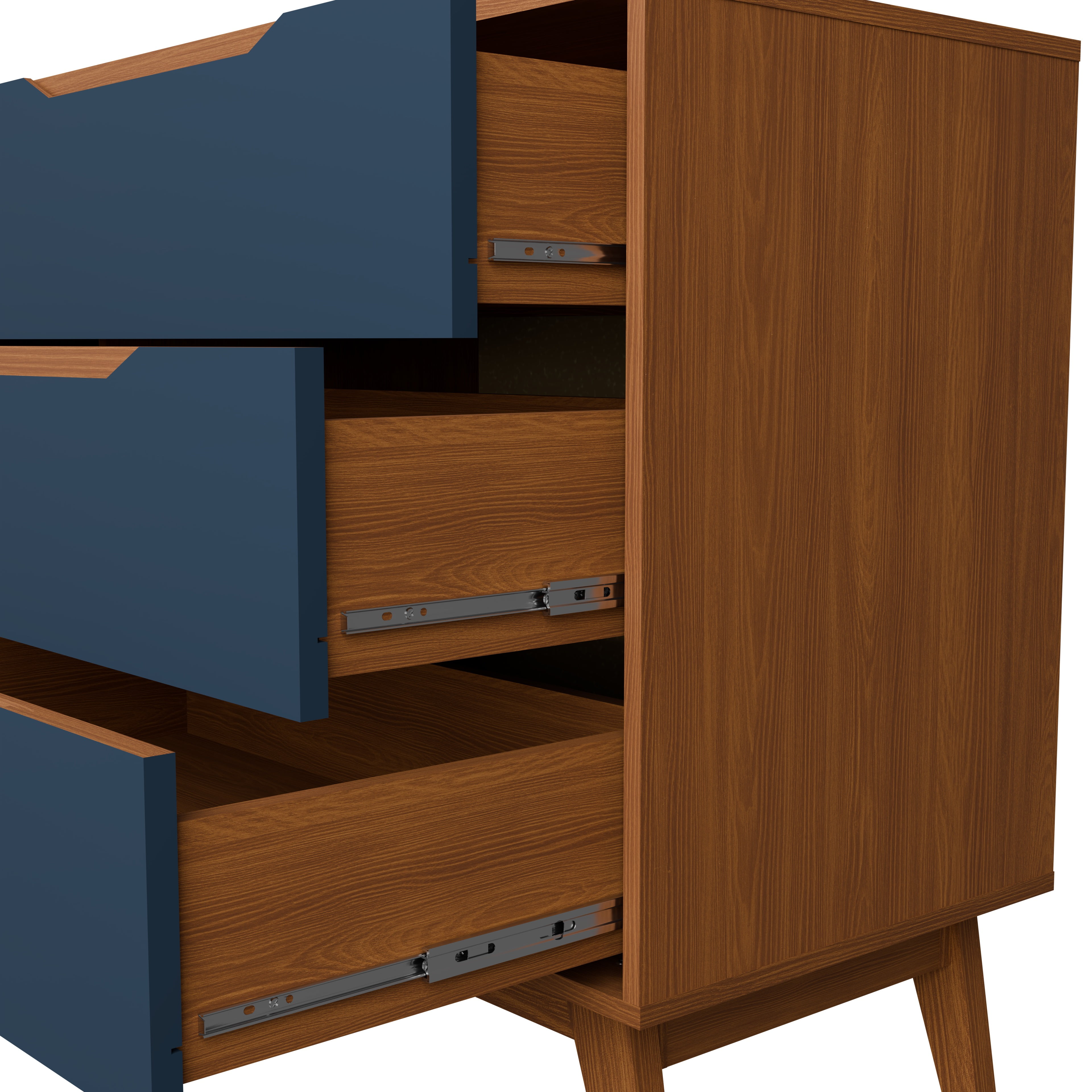 Kappesberg Rio 6-Drawer Dresser with Built-in Handles and Telescopic Slides - Golden Oak/Blue  - for Adults and Teens