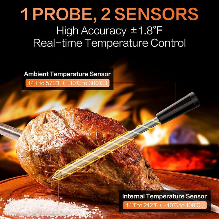 Smart Wireless Meat Thermometer with Bluetooth, delpattern Food Thermometer  with Temperature Probe, APP Control, BBQ Grill Thermometer for Grilling