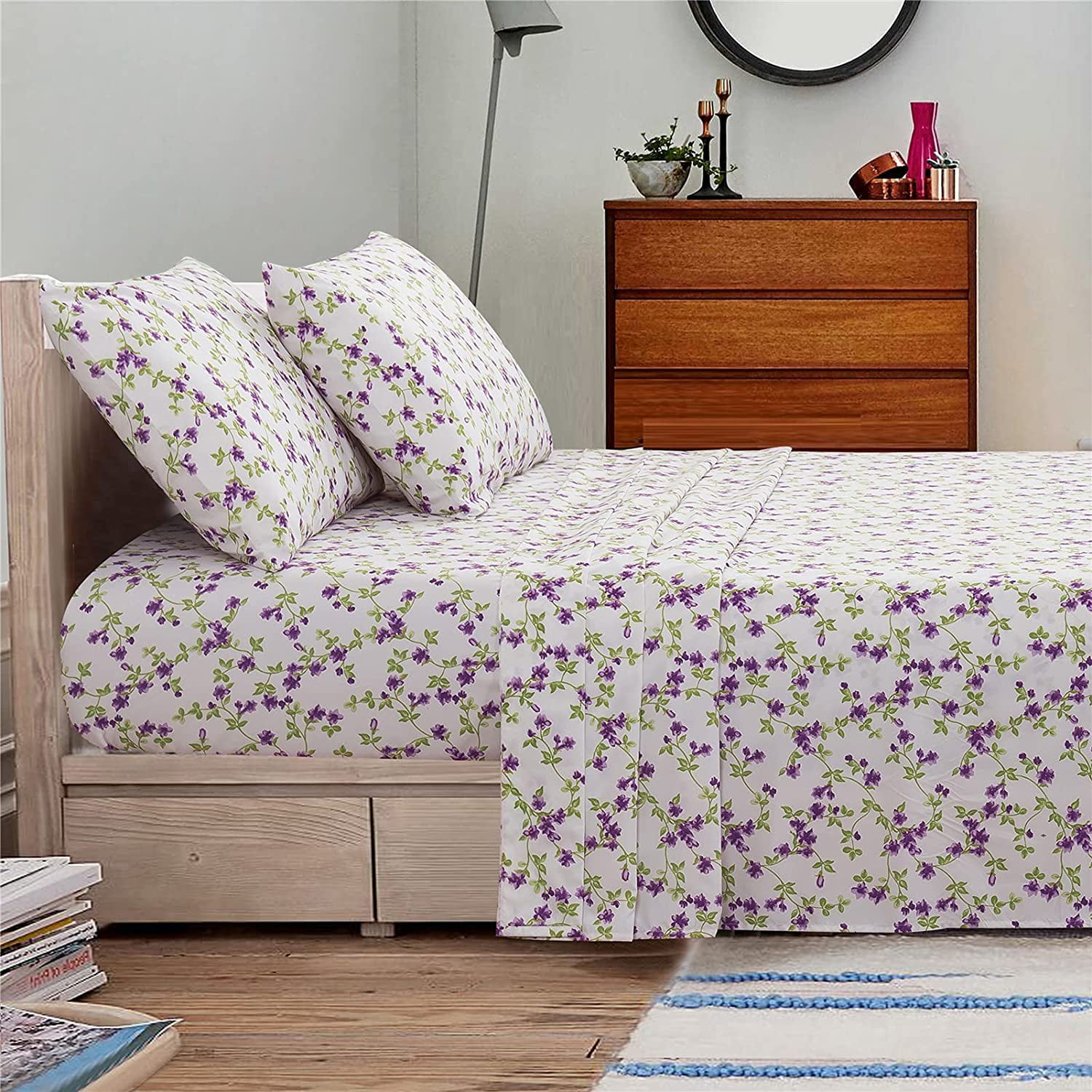 Htooq Twin Bed Sheets Floral Sheets Ultra Soft Printed Patterned Sheet Set Deep Pocket Flat Sheet Fitted Sheet Pillowcase 100 Microfiber 3 Piece Tw