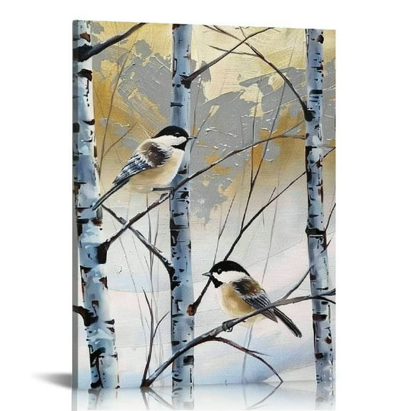 Creowell Tree and Bird Wall Art, Birch Tree Canvas Print Wall Art Nature Scenery Landscape Picture for Living Room Bedroom Wall Painting Decoration Modern Artwork 16x20 in/12x16 in
