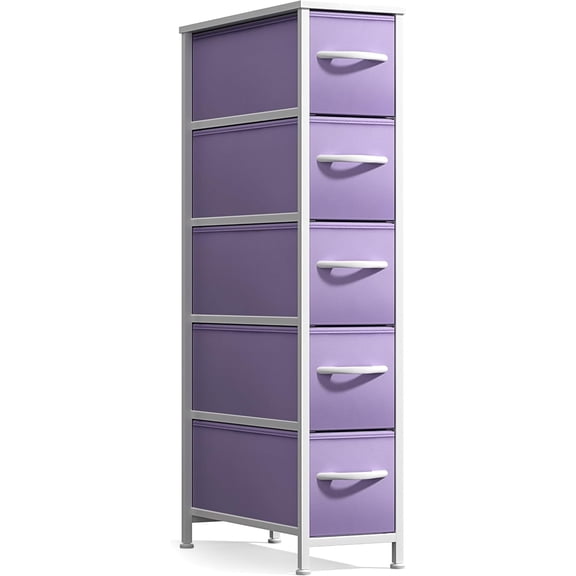 5-Drawer Narrow Dresser for Bedroom (Pastel Purple)