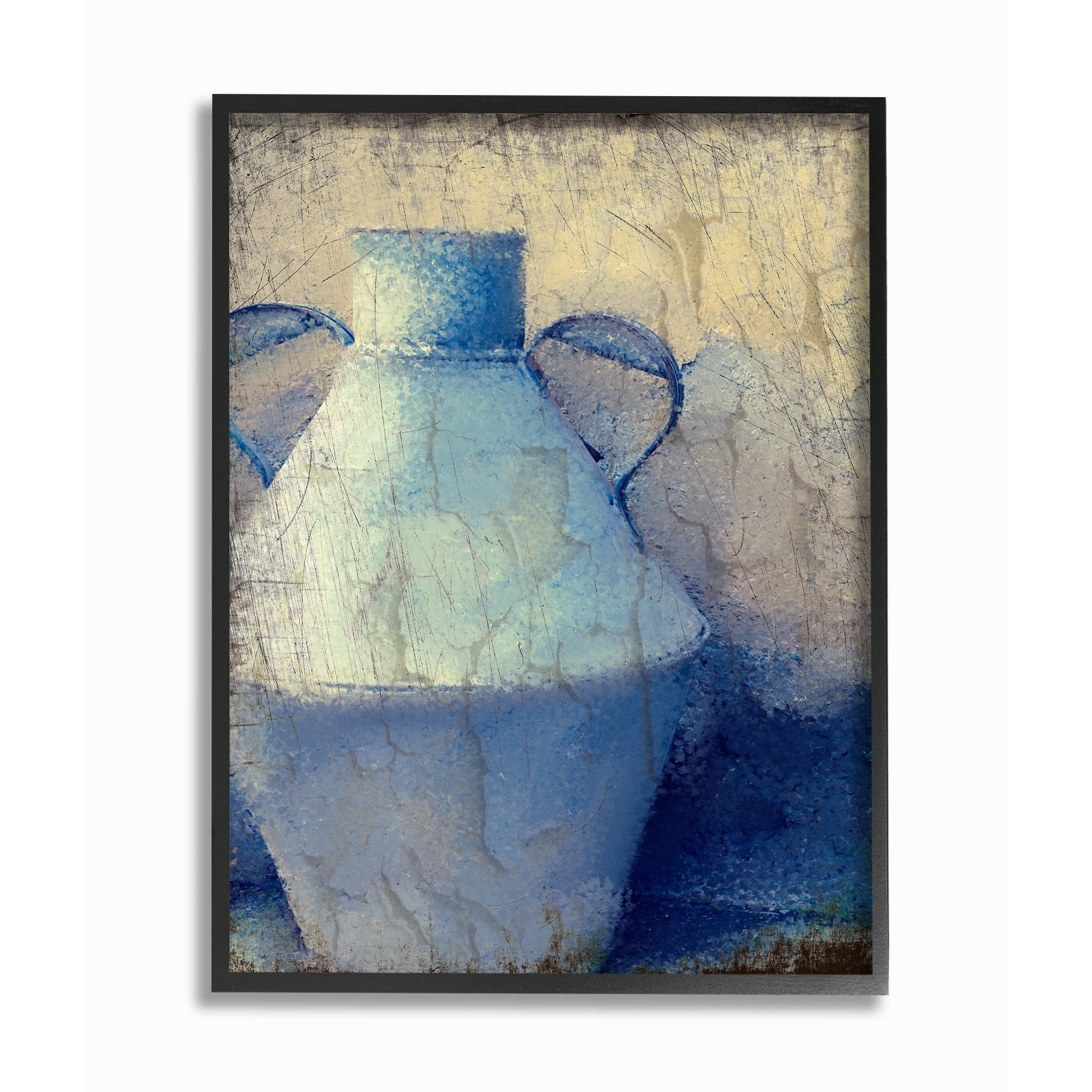 The Stupell Home Decor Collection Cracked Rustic Wall Painting Blue Pottery Framed Giclee Texturized Art, 11 x 1.5 x 14