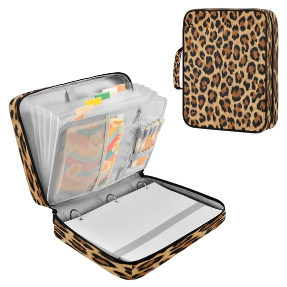 3 Ring Zipper Binder with Accordion File Organizer Waterproof Back to College Binder - 7 Layer Document Organizer for Study Home Office College Travel Supplies Wild Amber Cheetah