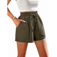 thumbnail image 2 of Linen Shorts for Women Summer Casual High Waisted Wide Leg Drawstring Beach Loose Shorts Comfy Fashion Outfits Green L, 2 of 7