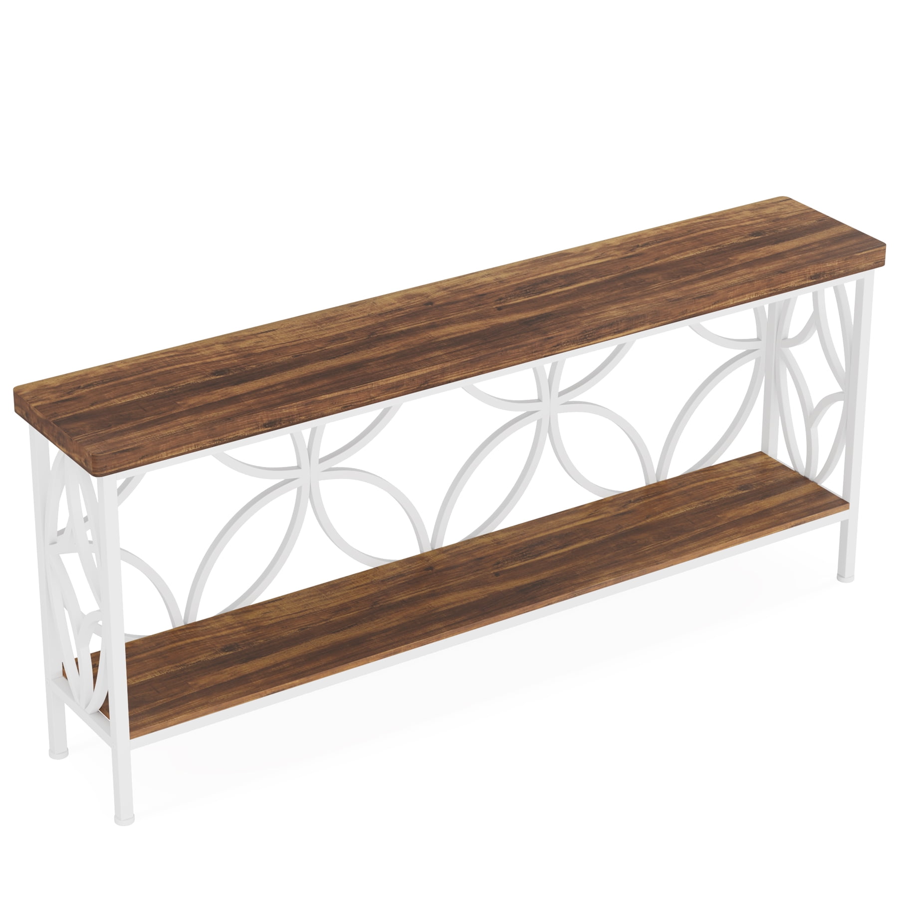 Tribesigns 70.9-Inch Narrow Sofa Table, Industrial Long Sofa Table Behind Couch, Entry Console Table with Storage for Entryway, Living Room, Foyer, Unique Design, Rustic Brown & White