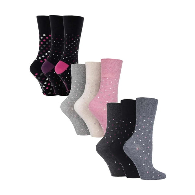 Gentle Grip - 9 Paires Chaussettes Mi-Mollet pour Femmes en Coton Doux à Motif Sans Élastique
