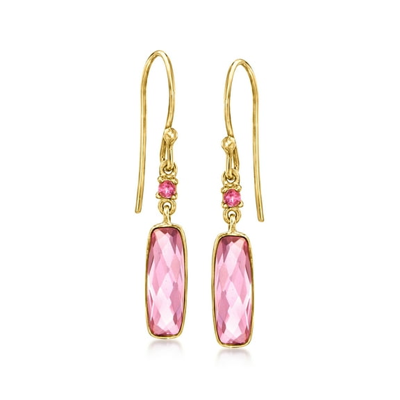 Ross-Simons 3.50 ct. t.w. Pink Topaz Drop Earrings in 18kt Gold Over Sterling, Women's, Adult
