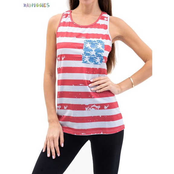 BadPiggies Womens American Flag Tank Tops Summer Loose Sleeveless 4th of July Camo Tee Country Patriotic USA T Shirts, M