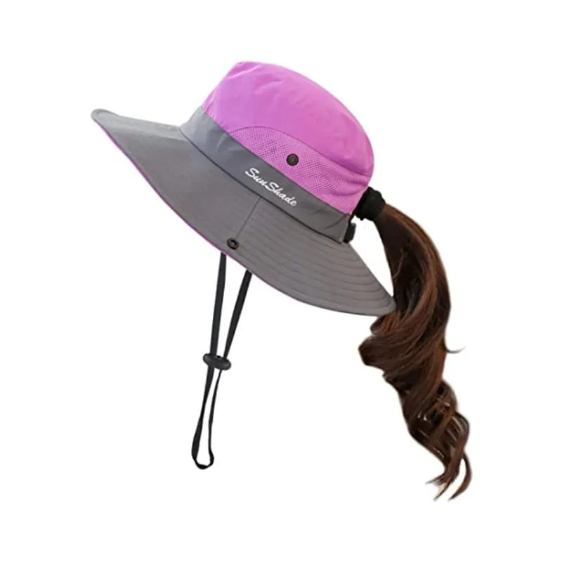 Kids UV Sun Hat with Ponytail Hole UPF 50 Bucket Cap for Girls Summer Beach ＆ Fishing 