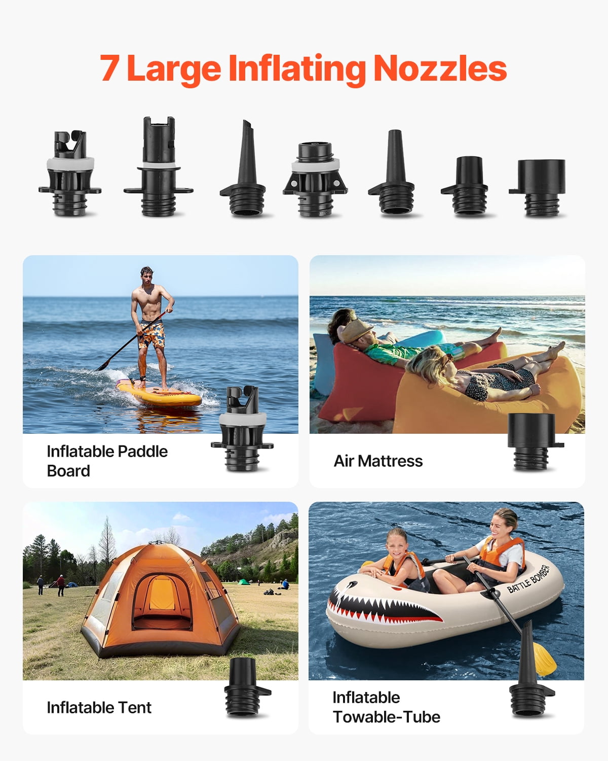 VEVOR Paddle Board Pump, 20PSI High Pressure Electric SUP Air Pump, 70 L/Min Inflating Speed SUP Inflator with Auto-Off and 12V DC Car Connector, Ideal for Inflatable Paddle Board, Tent and Mattress