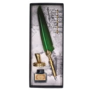 Feather Pen Exquisite Vintage Elegant Stainless Steel Smoothly Writing Wear Resistant Quill PenGreen