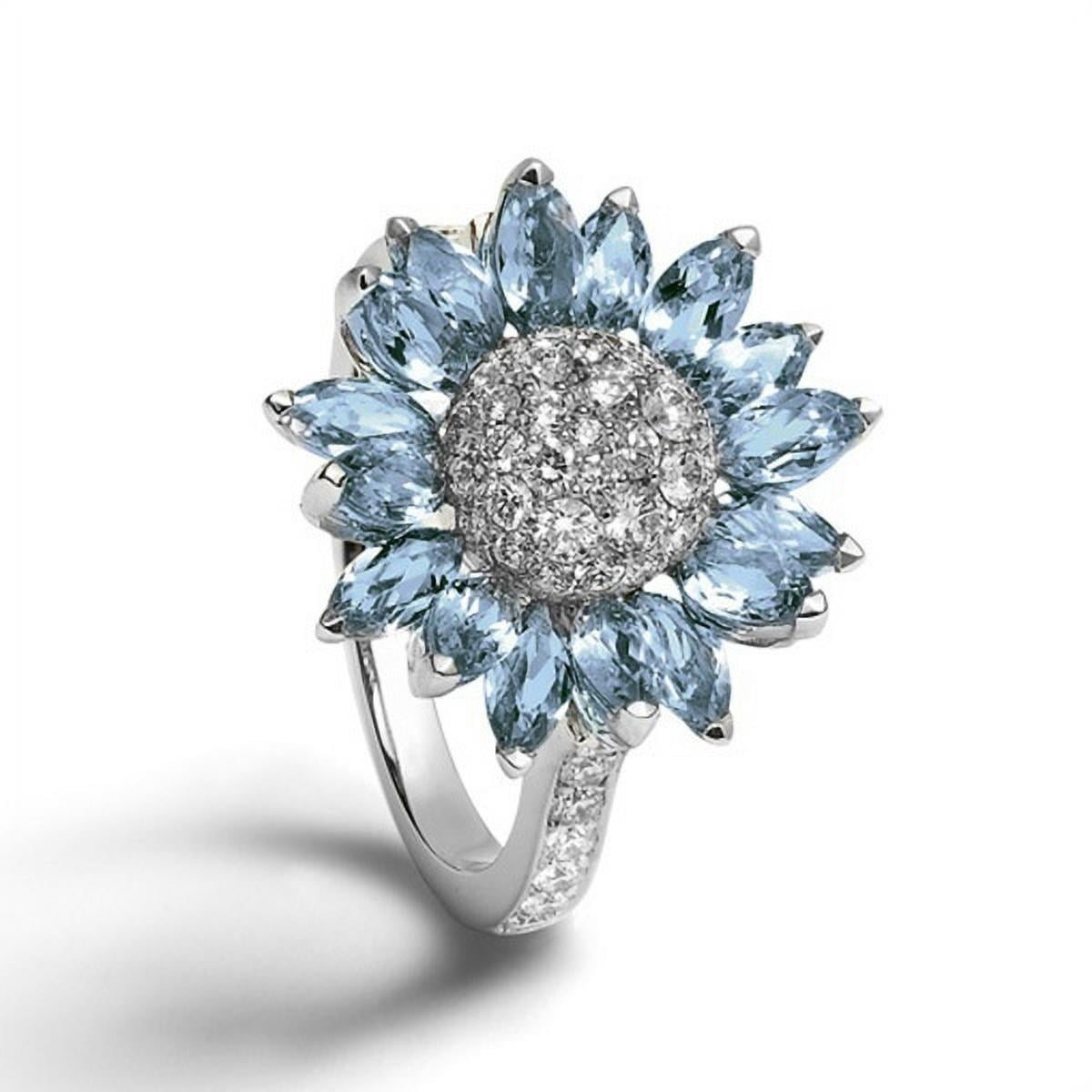 Aquamarine Blue 925 Silver White CZ Band Women's Wedding Jewelry Ring Size 6-10 