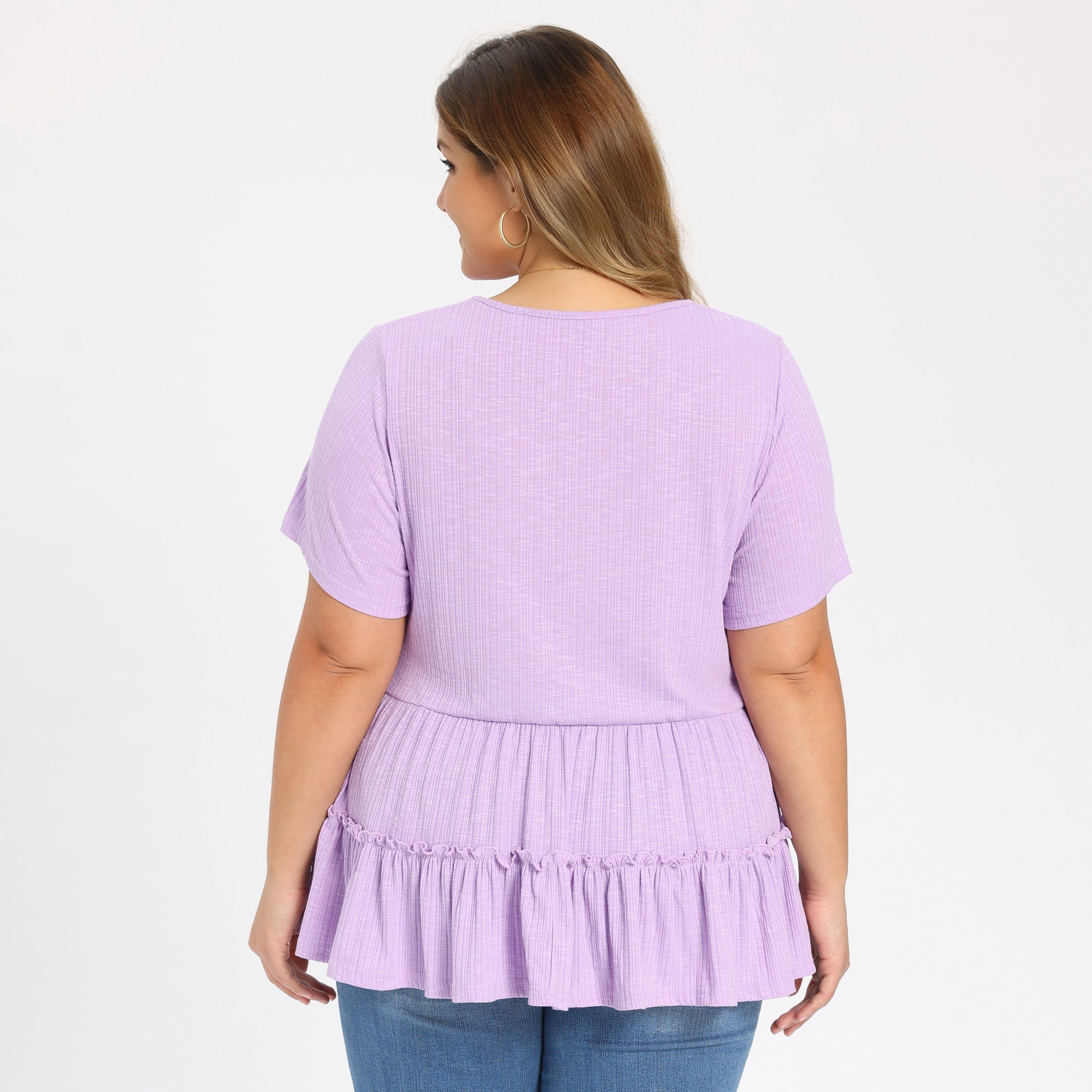 DARING DIVA Women's Plus Babydoll Tops V Neck Casual Loose Fit Blouses 4X Purple