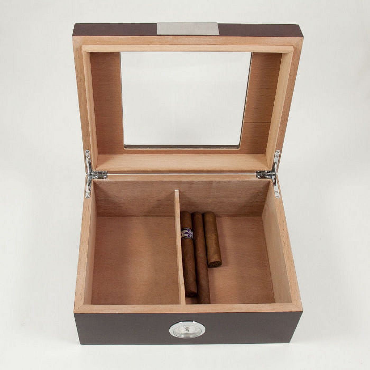 Bey-Berk International C411 Lacquered Cigar Humidor with Spanish Cedar Lining & Glass See-thru Lid - Walnut Wood