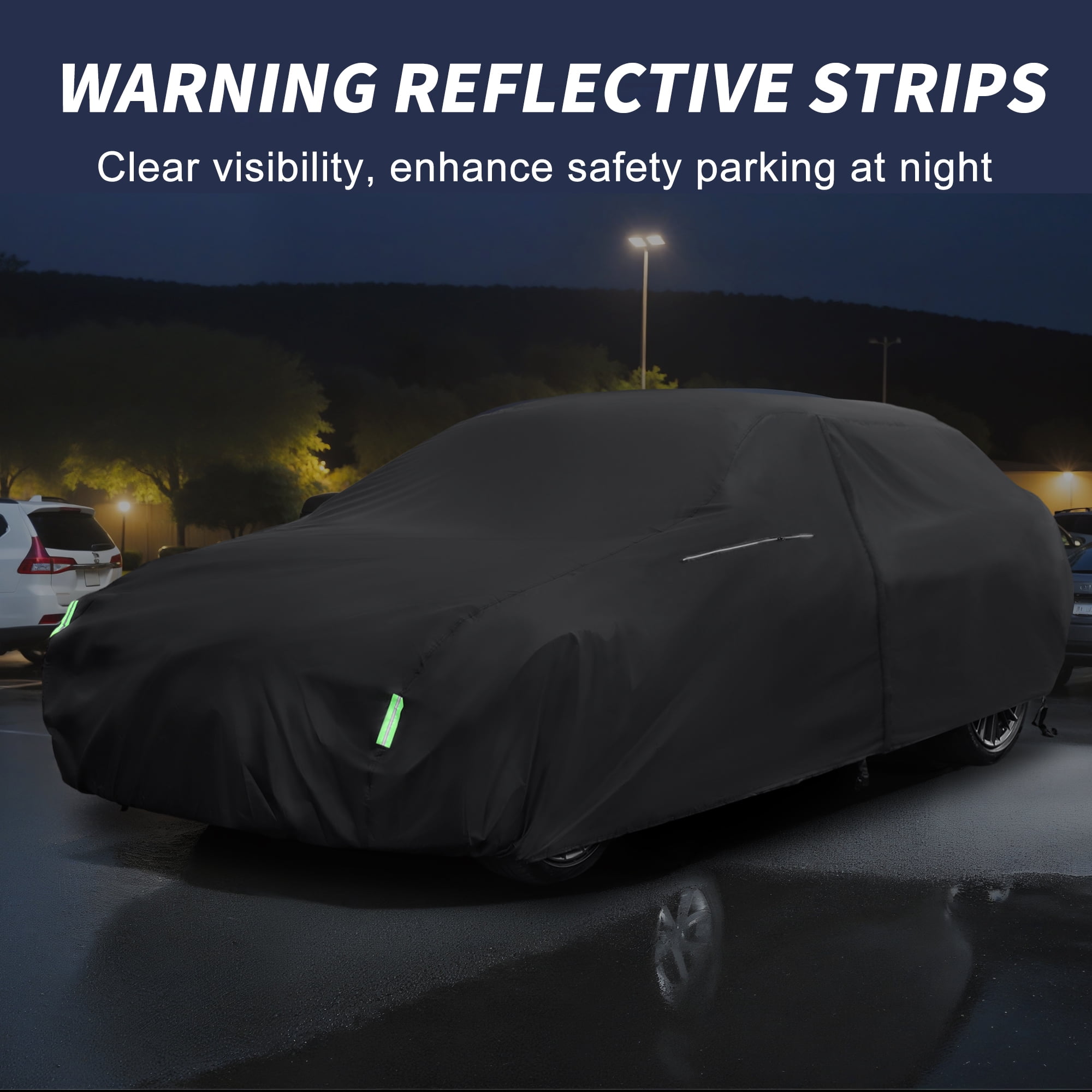Unique Bargains 1Pc Car Cover 210D-PU Universal Black 185.04"×57.09"×47.24"