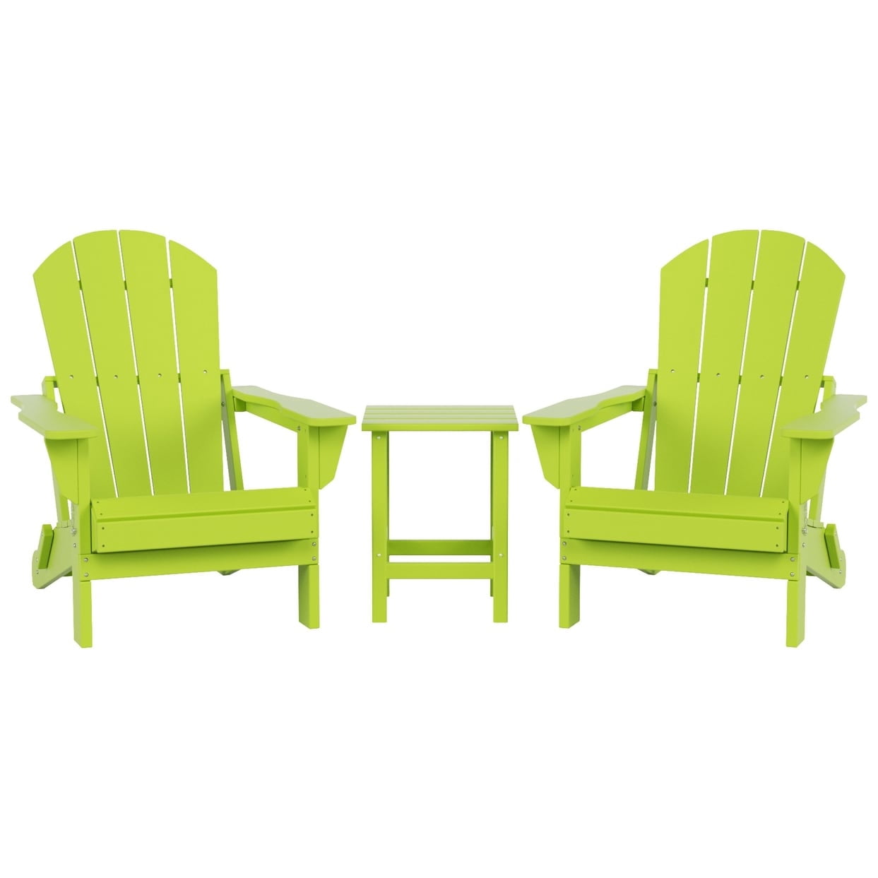 Polytrends  Laguna Hdpe All Weather Outdoor Patio Foldable Adirondack Chairs With Side Table (3-Piece Set) Lime