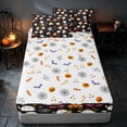 thumbnail image 4 of Homewish Halloween Cute Ghost Pumpkin Zipper Twin Comforter Sets with Fitted Sheet and 2 Pillowcases, Bat Skull Candy Zipper Bedding Set, Black Orange White, Pumpkin Bat Reversible, 4 of 7