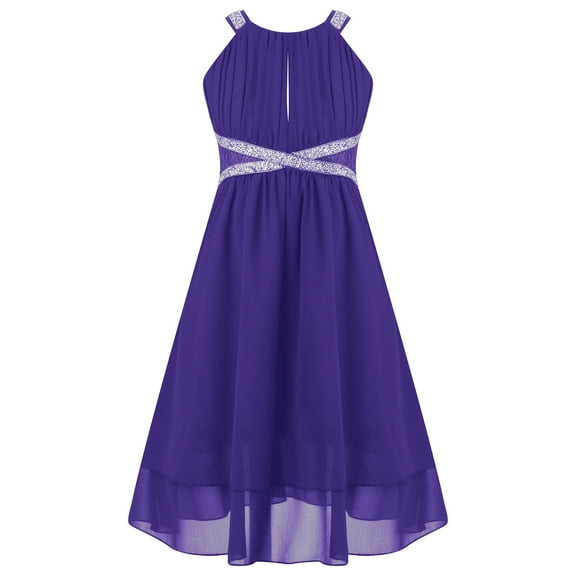 TiaoBug Kids Girl Crossing Rhinestone Chiffon Dress Pageant Bridesmaid Elegant Dress Sleeveless Birthday Party Formal Gown Purple 12