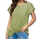 thumbnail image 4 of Mujeres Twist Front Camisa Corta Pétalo Manga Cuello Redondo Color Puro Loose Causal Camisa de Las Mujeres Blusa Superior, 4 of 6