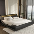 thumbnail image 3 of Sifurni King size Wave-Like Curve Deluxe Upholstered Modern Bed Frame with LED Headboard, Dark Dray, 3 of 10