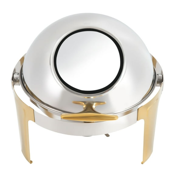 Dwellnix Commercial Roll Top Chafing Dish Stainless Steel Buffet Server with Alcohol Furnace, 6.3qt Capacity, Elegant Gold Handles for Catering Events