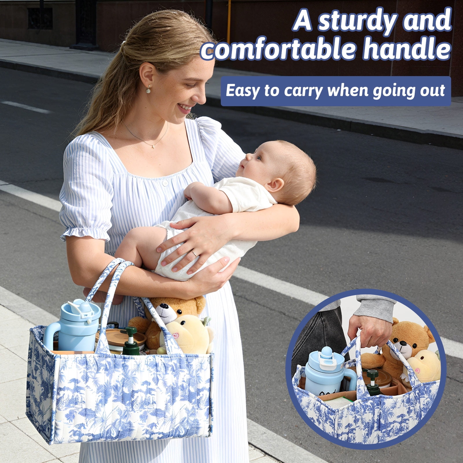 Ikoopy Baby Diaper Caddy Organizer Nursery Storage Bin Basket with Handle Portable Diaper Organizer Suitable for Indoor Outdoor