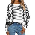 thumbnail image 2 of Long Sleeve Tops for Women, Yigetop Women's New Round Neck Long Sleeved Loose T Shirts Female Comfortable Commute Fashion Long Sleeved Lady T Shirt Long Sleeve Striped Shirt White L, 2 of 5